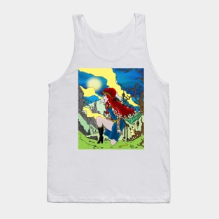 Red. Pen line art. Red-head female figure. Tank Top